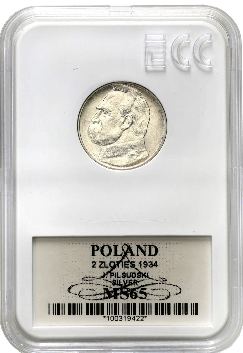 II RP. 2 złote 1934 Piłsudski GCN MS65 - PIĘKNE